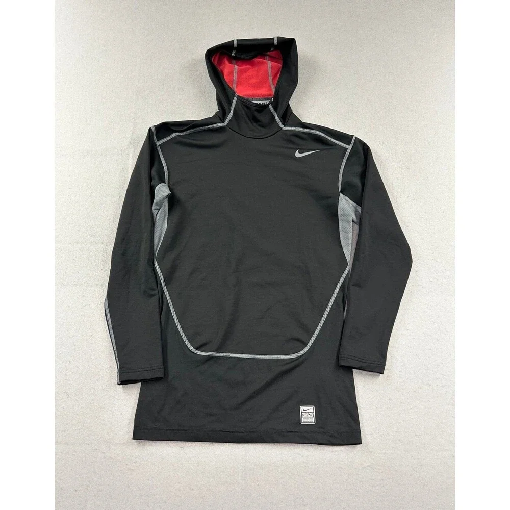 Kids Nike Pro Hyperwarm Dri-Fit Max Black Athletic Hoodie Long Sleeve